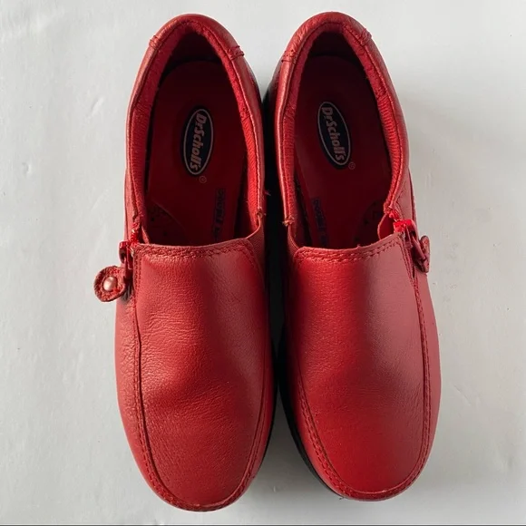 Dr Scholls Double Air Pillo Insole Loafers Shoes Side Zip Leather Red Womens Sz5 - Picture 3 of 6